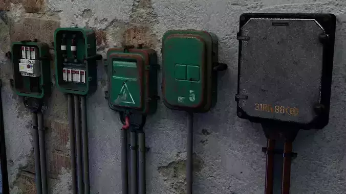 Utility Electric Wall Fuse Boxes Props Low-poly 3D model
