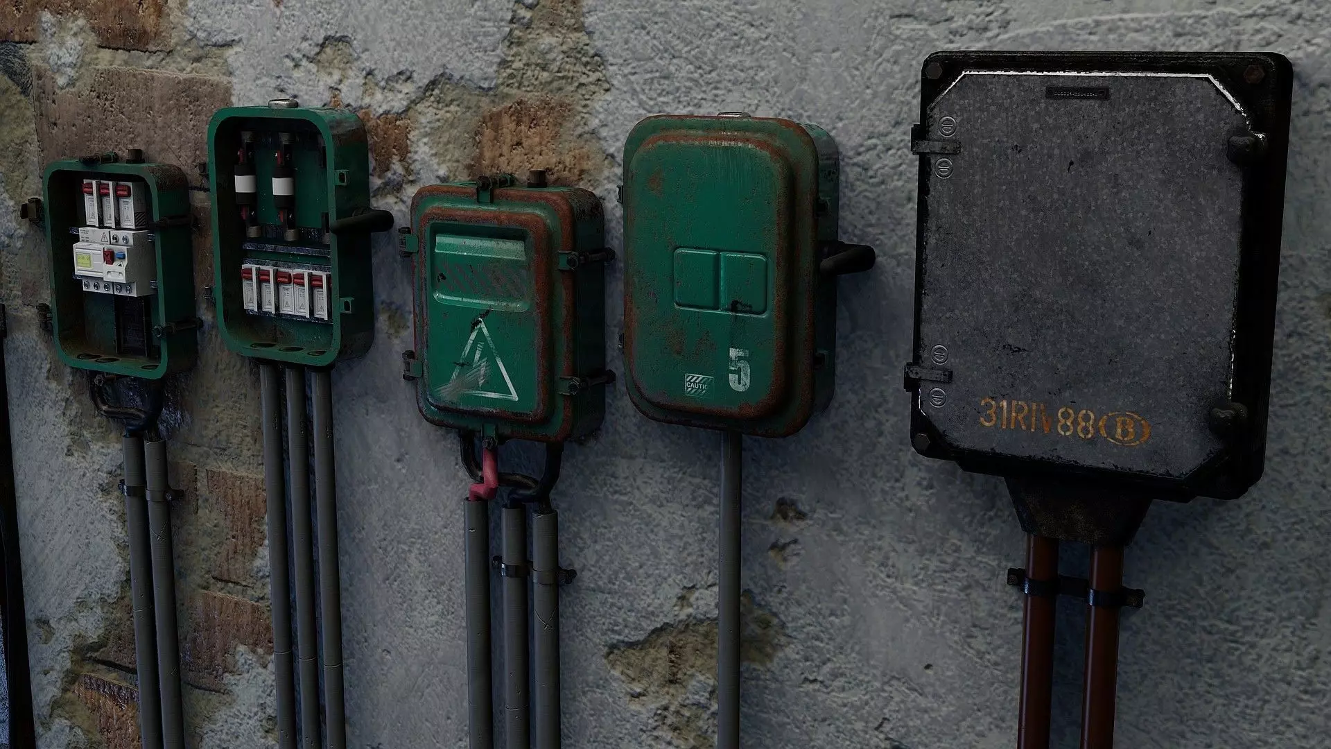 Utility Electric Wall Fuse Boxes Props Low-poly 3D model_0