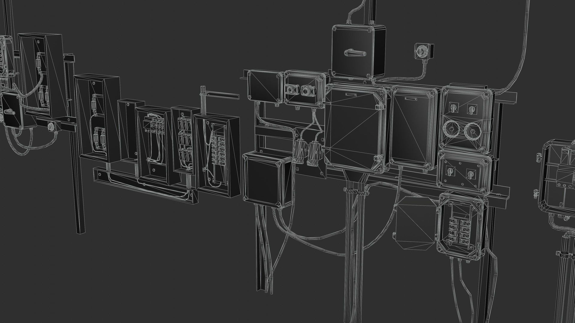 Utility Electric Wall Fuse Boxes Props Low-poly 3D model_15