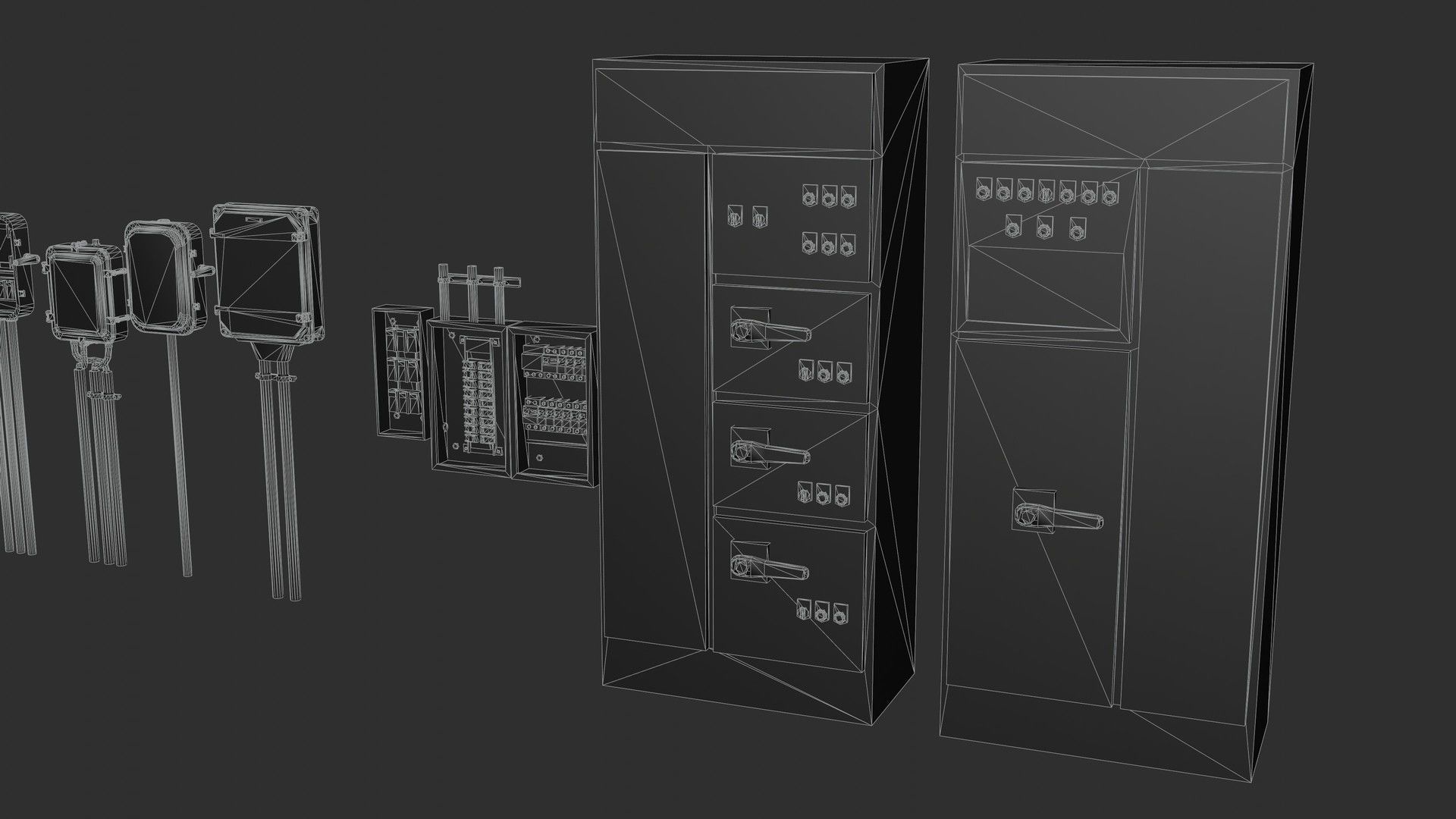 Utility Electric Wall Fuse Boxes Props Low-poly 3D model_13