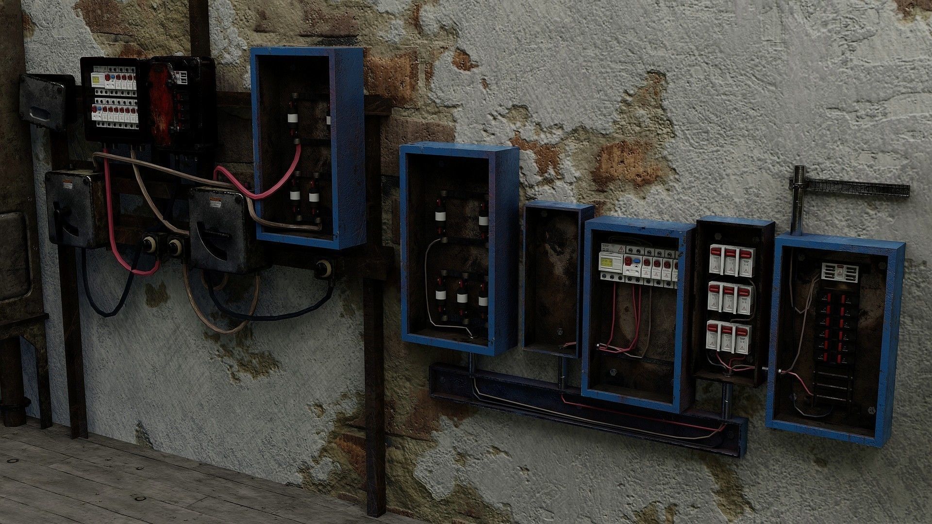 Utility Electric Wall Fuse Boxes Props Low-poly 3D model_4