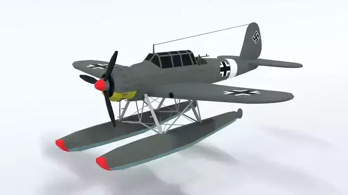 Low Poly Cartoon Arado Ar 196 WWII Airplane