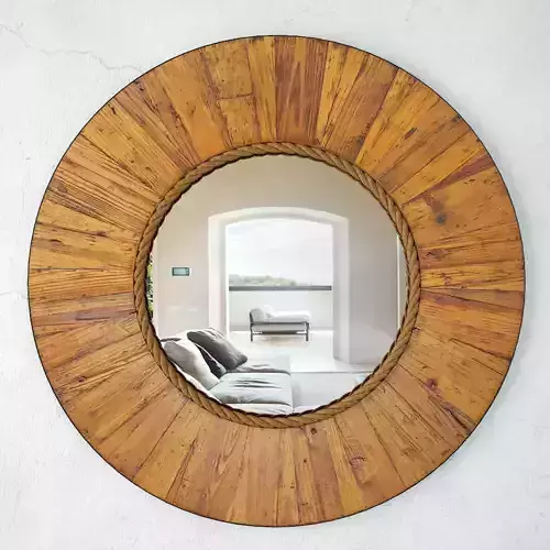 Salvaged Round Wood Mirror
