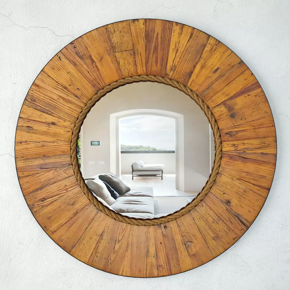 Salvaged Round Wood Mirror 3D model_0