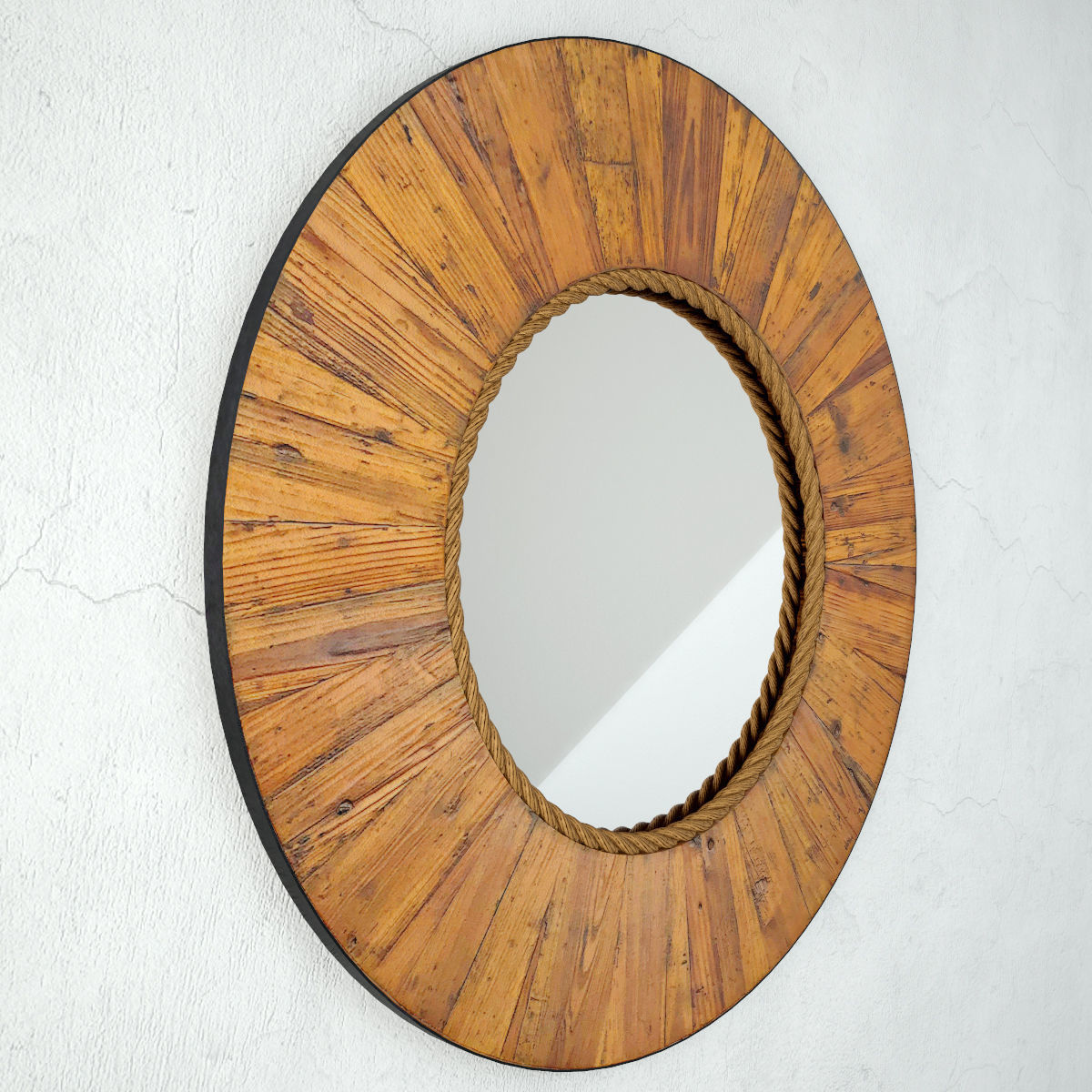 Salvaged Round Wood Mirror 3D model_3