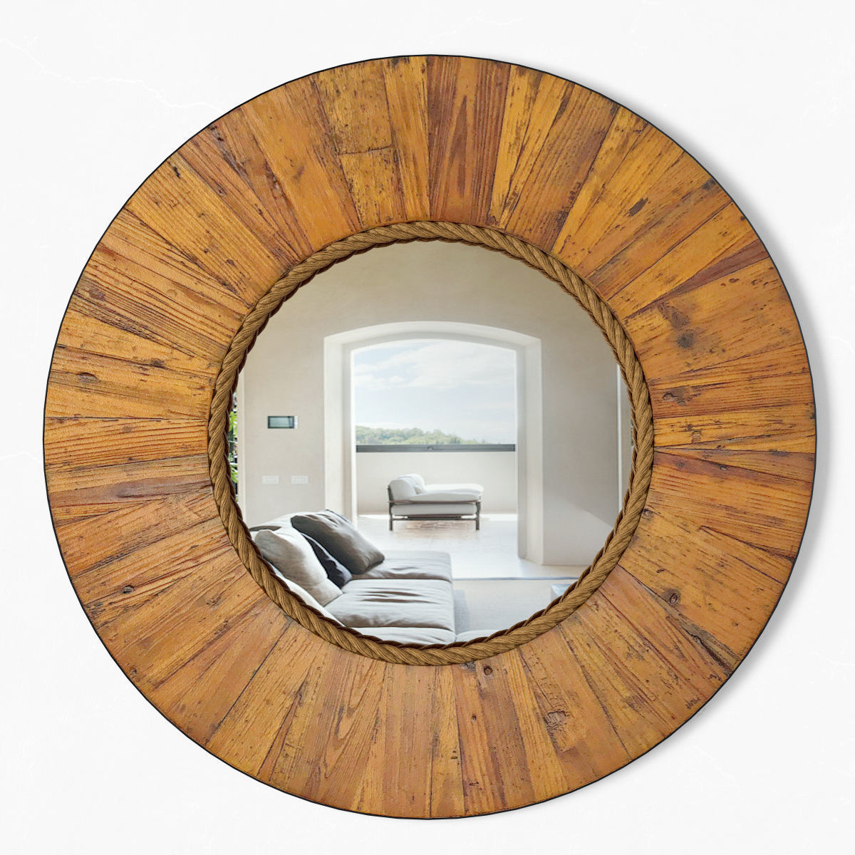 Salvaged Round Wood Mirror 3D model_1
