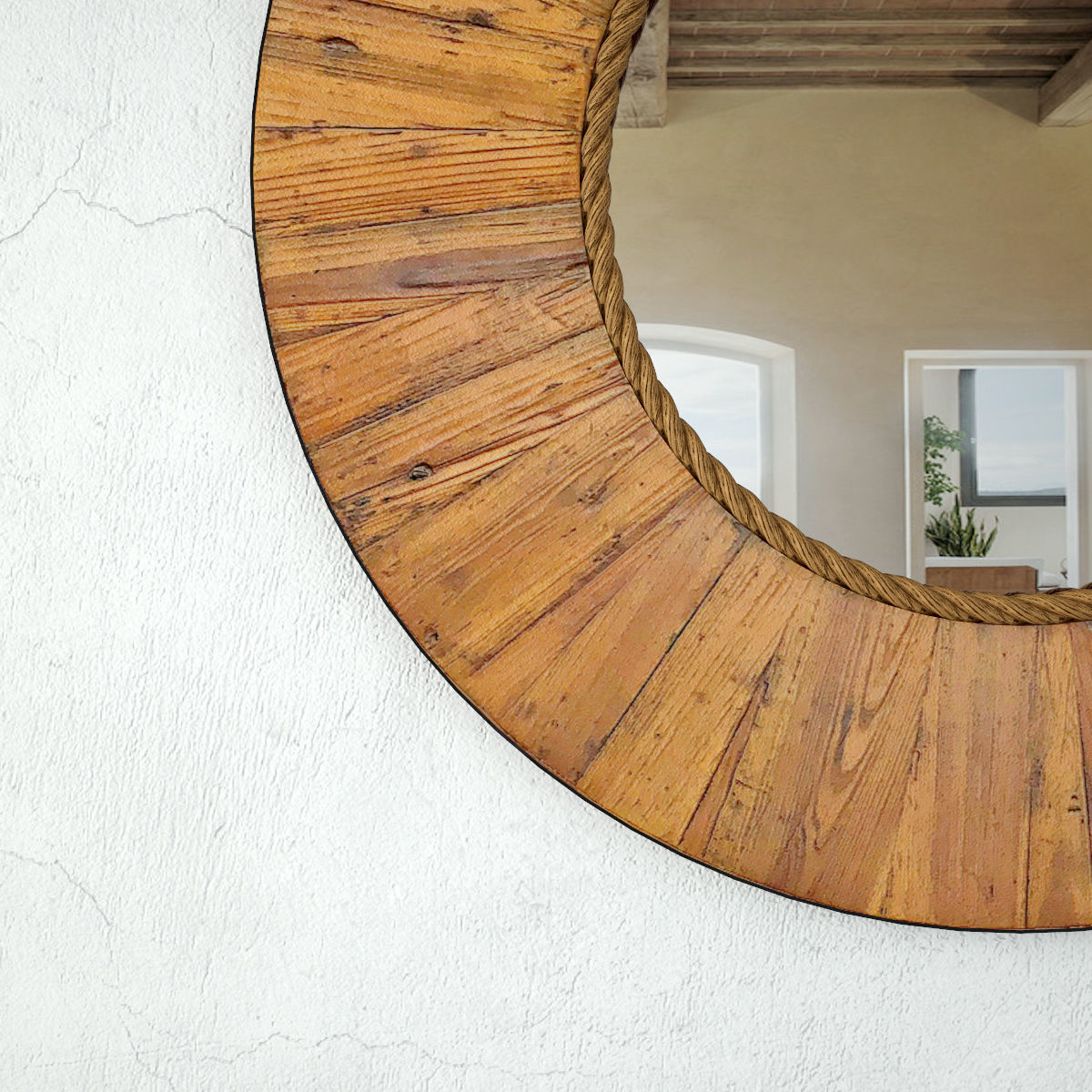 Salvaged Round Wood Mirror 3D model_5