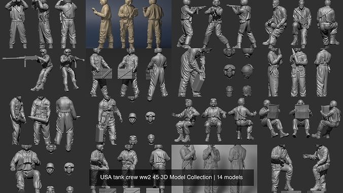 USA tank crew ww2 45 3D Model Collection 