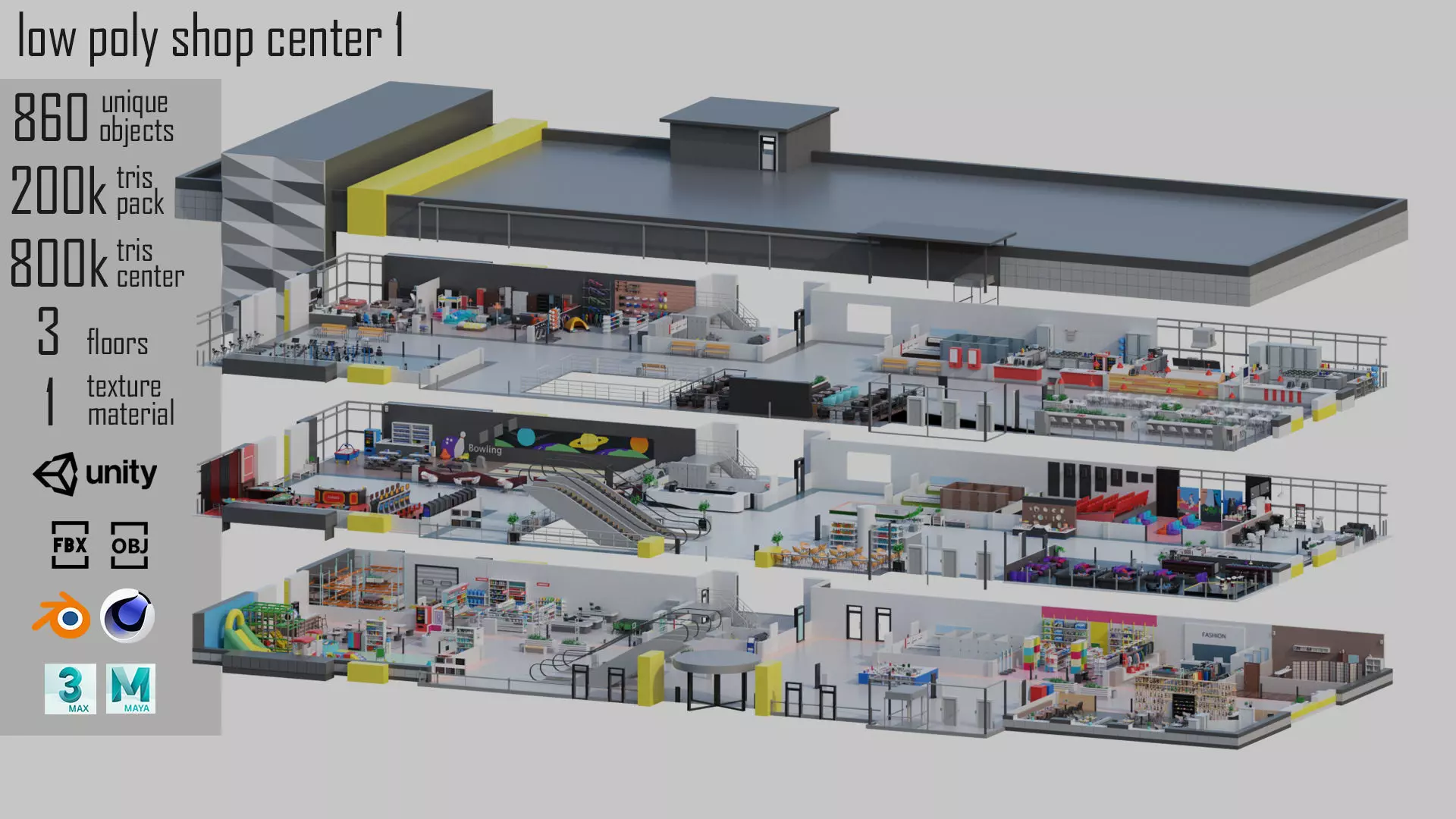 low poly shop center 1 Low-poly 3D model