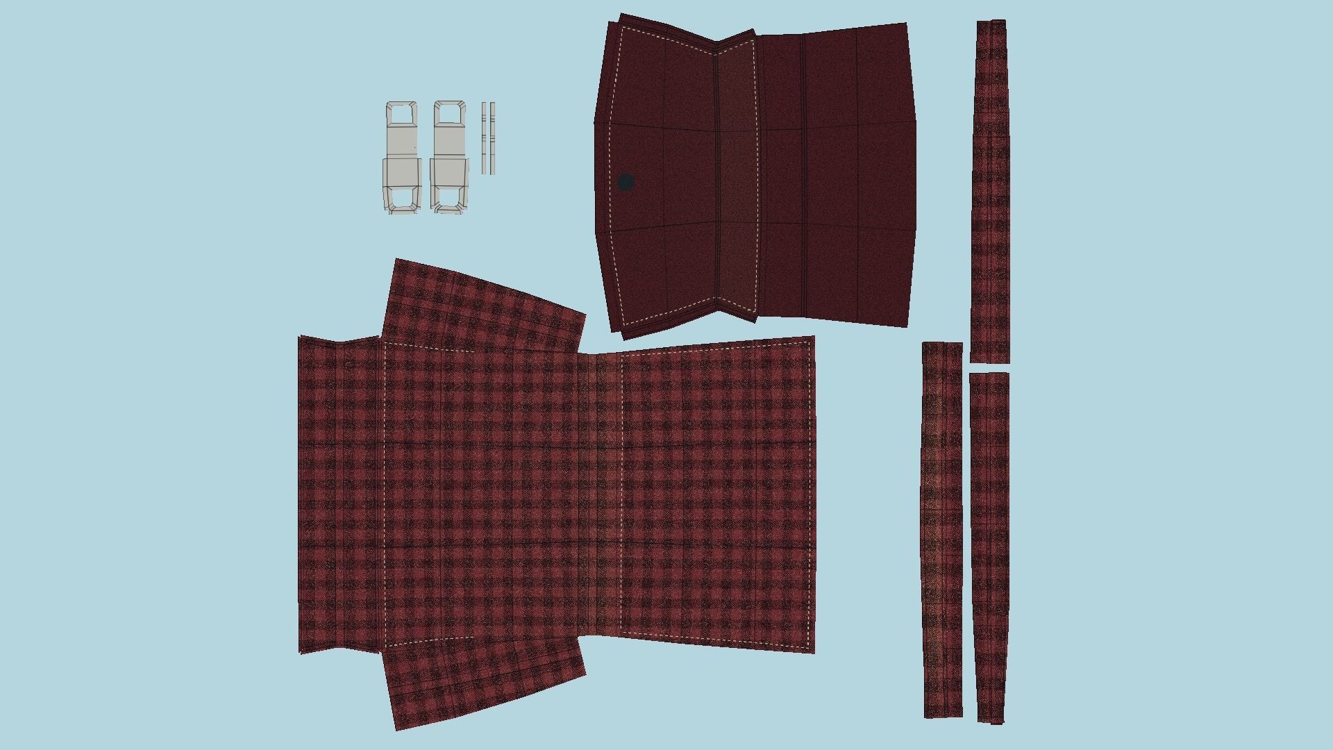 Red Plaid Female Bag - Character Fashion Design Low-poly 3D model_5