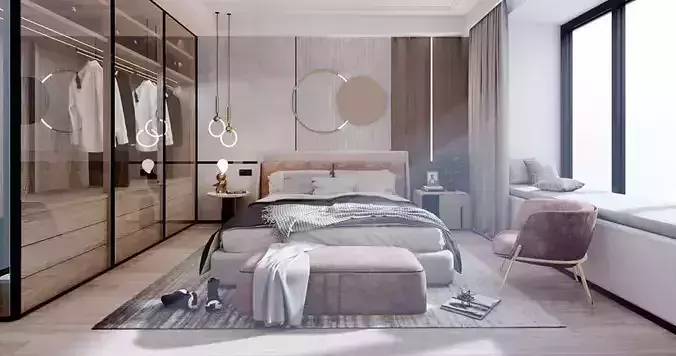 Pink modern Bedroom 3D model