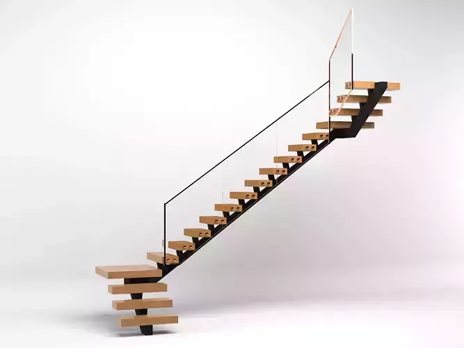 Stairs staircase made of wood and metal 3D model