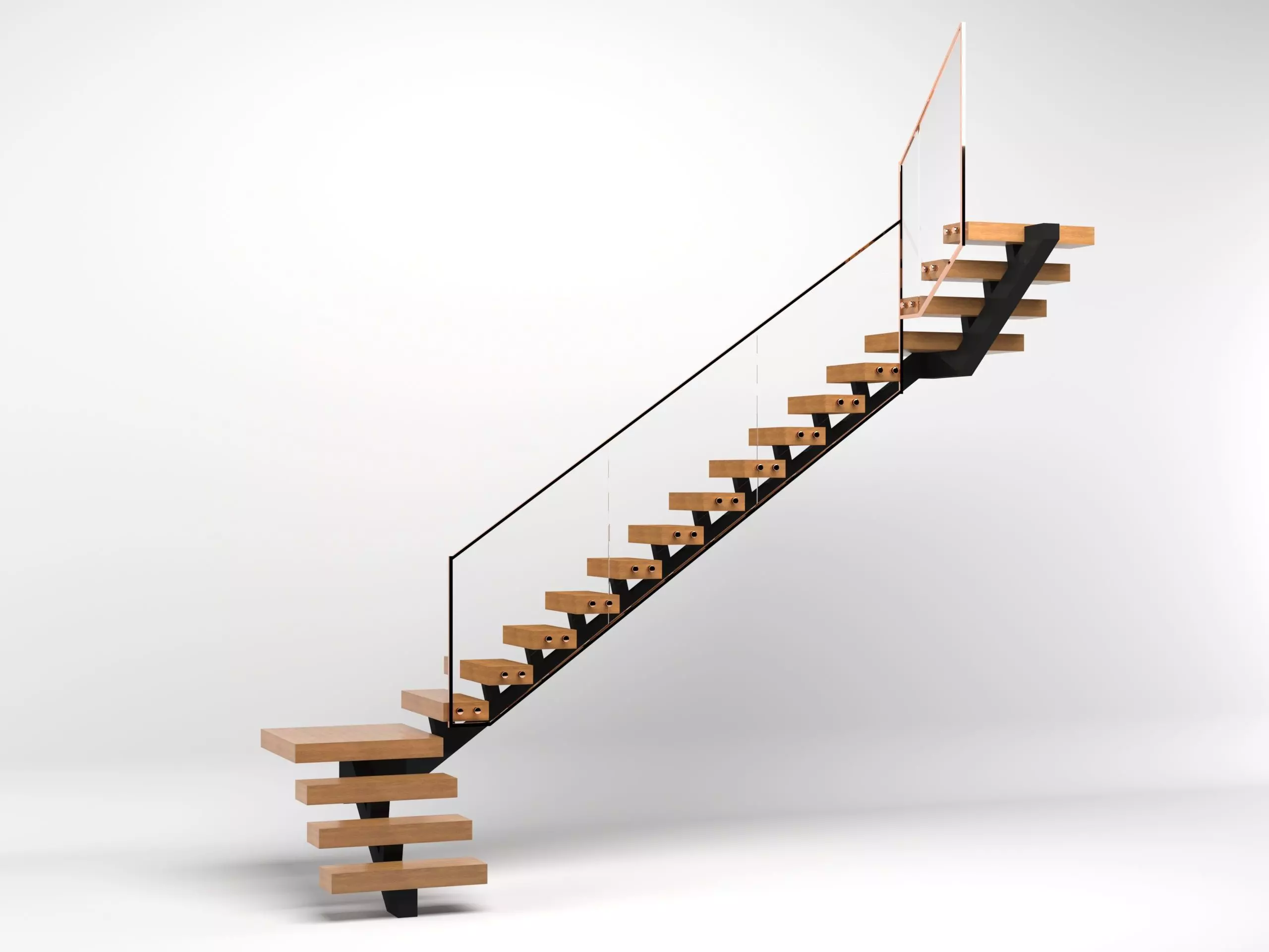 Stairs staircase made of wood and metal 3D model_0