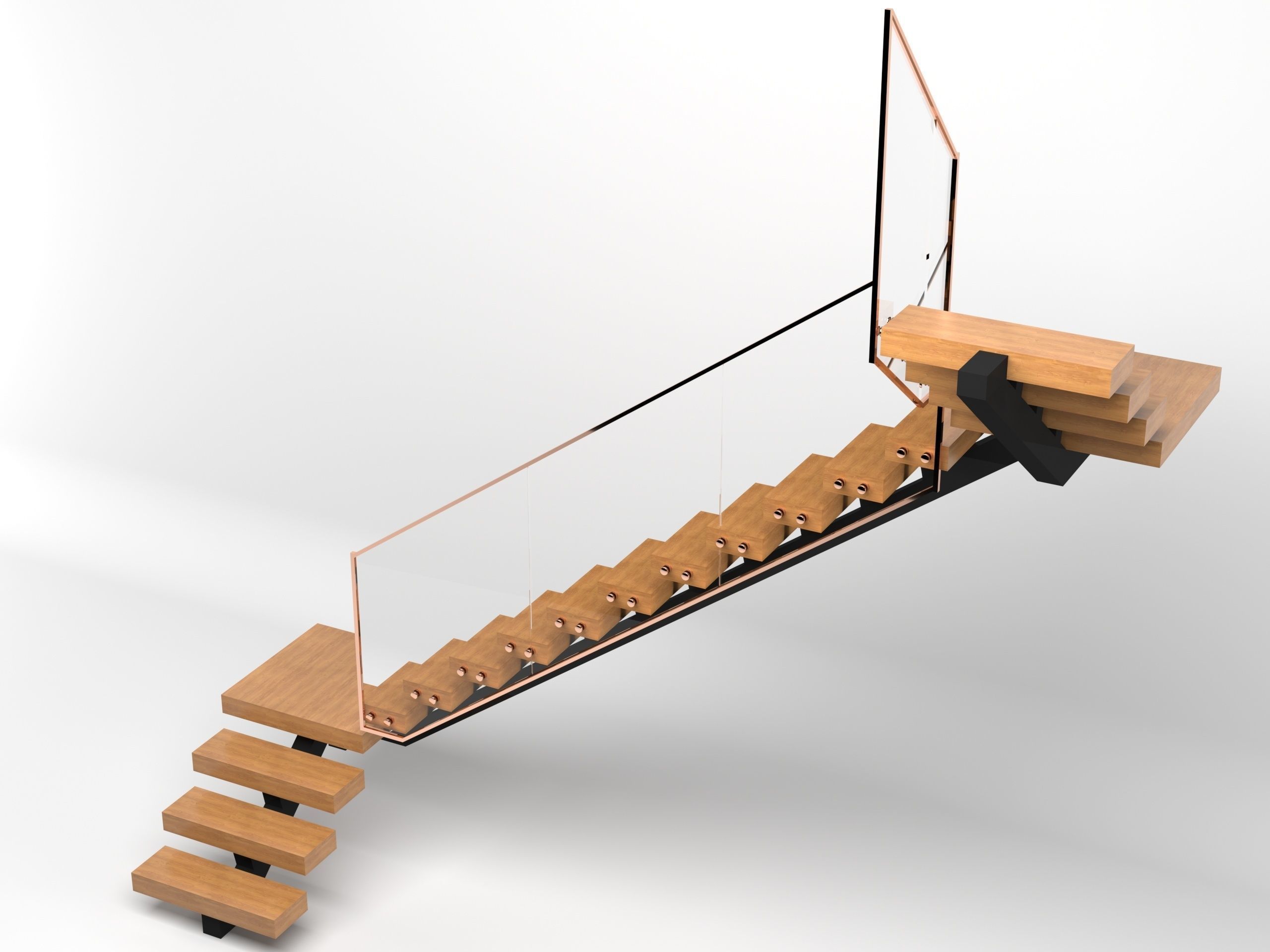 Stairs staircase made of wood and metal 3D model_1