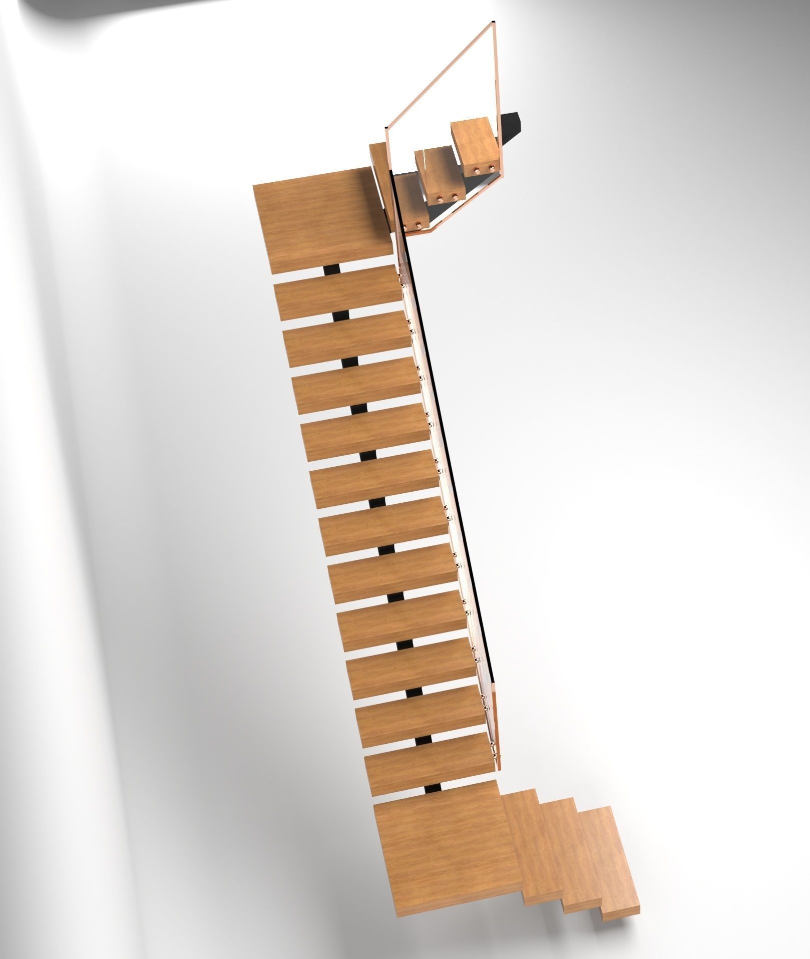 Stairs staircase made of wood and metal 3D model_2