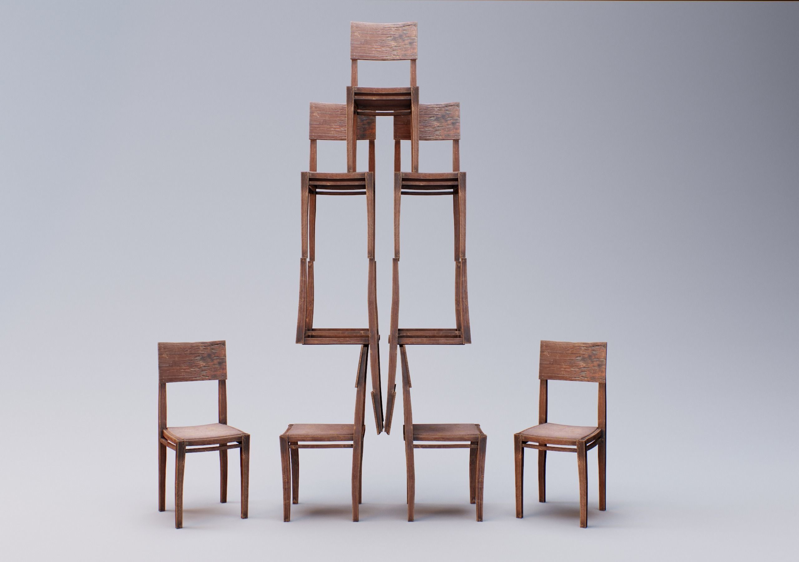 Old Wooden Chair Free low-poly 3D model_7