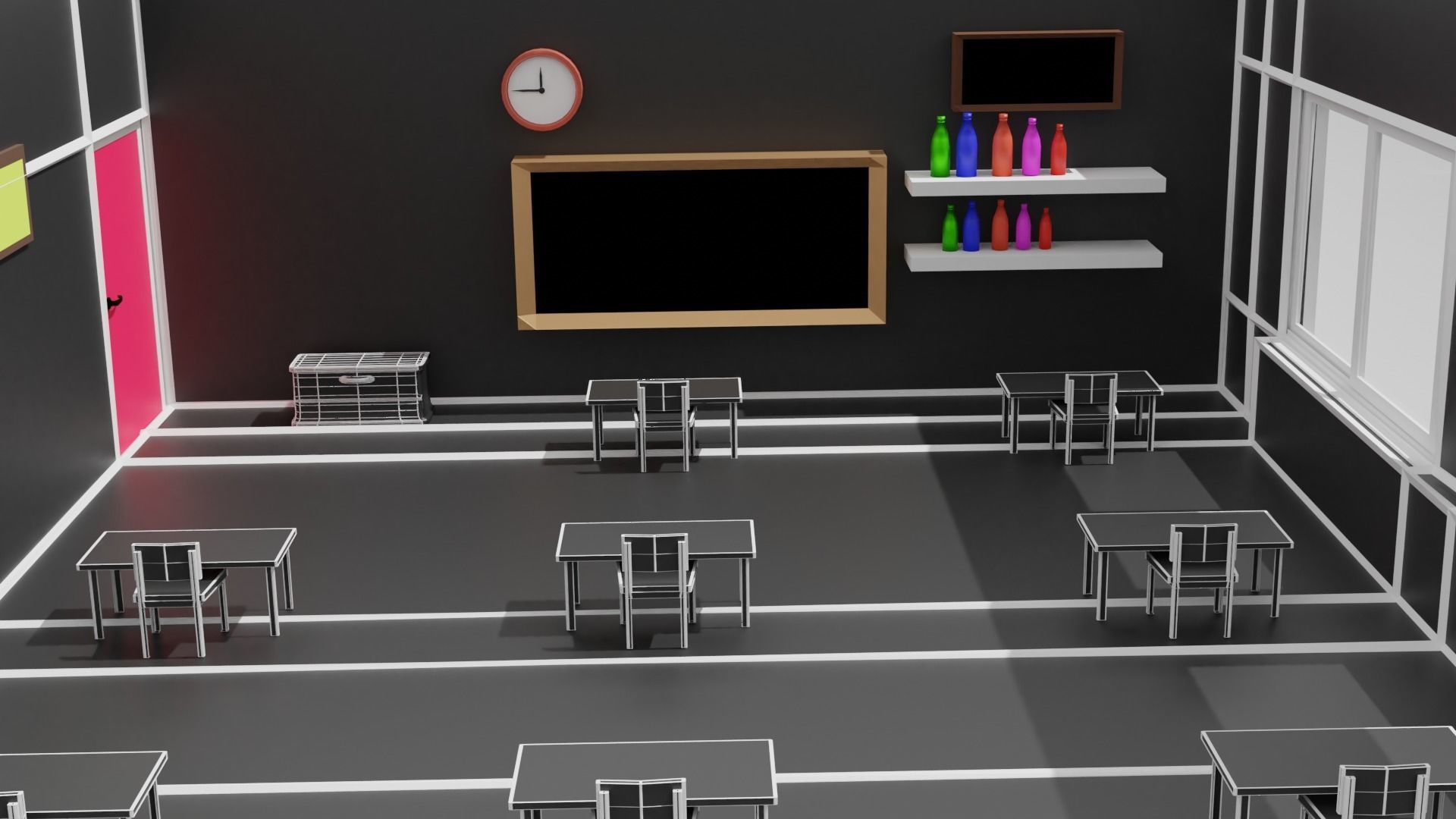 Cartoon classroom Free 3D model_4