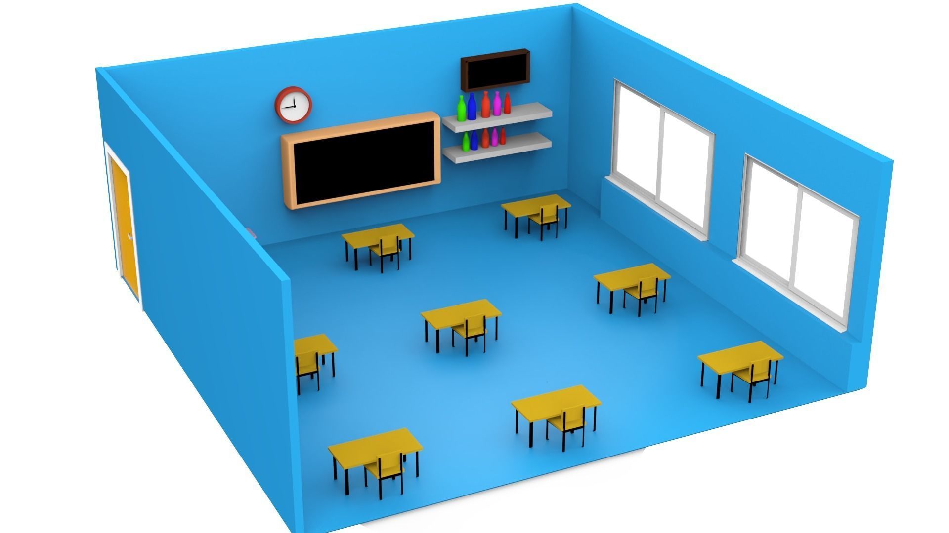 Cartoon classroom Free 3D model_1