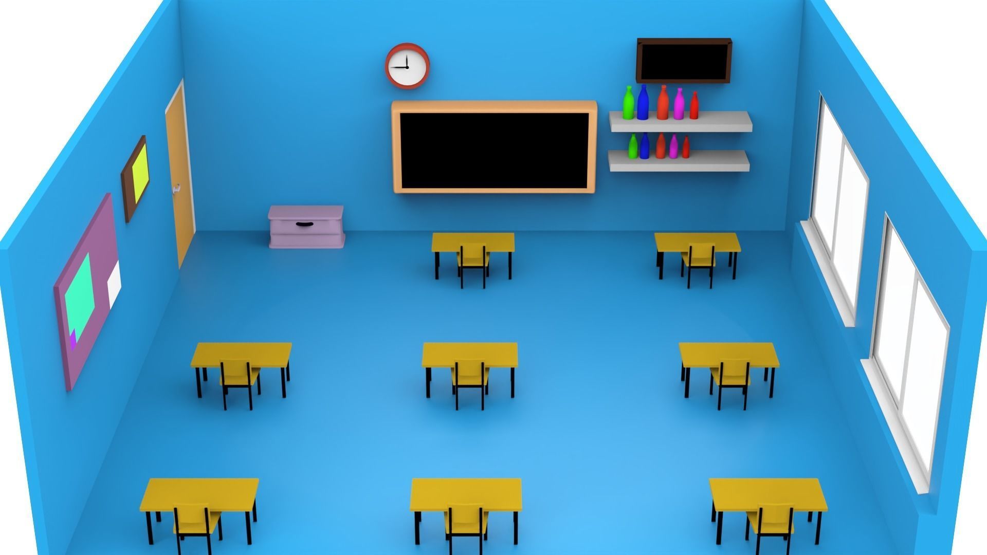 Cartoon classroom Free 3D model_2