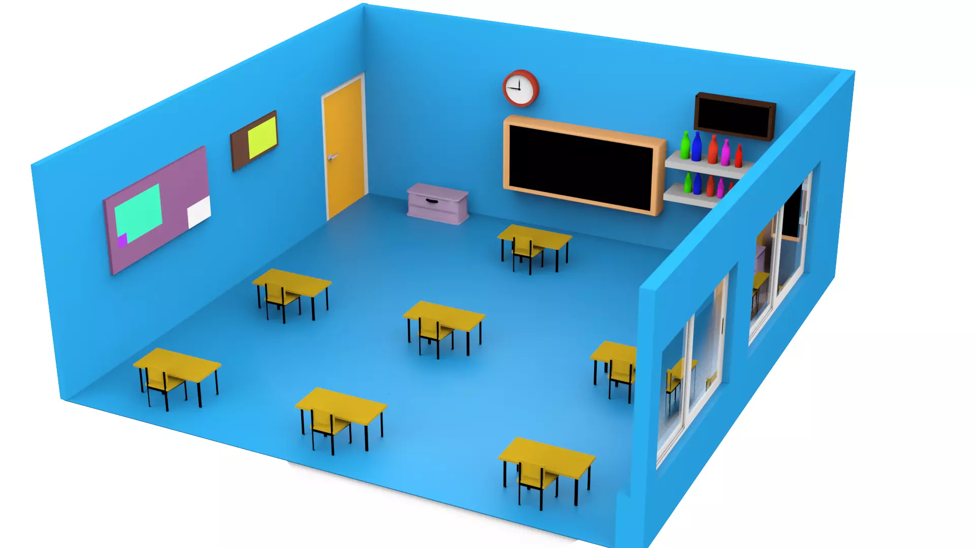 Cartoon classroom Free 3D model_0