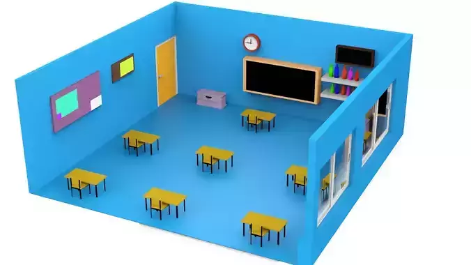 Cartoon classroom Free 3D model