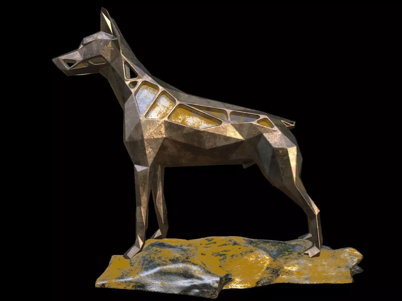 Steampunk Doberman Pinscher Rock Low-poly 3D model