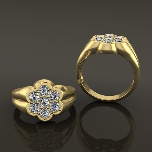Round Cluster Diamond Ring Signet Band Mix Size  3D print model