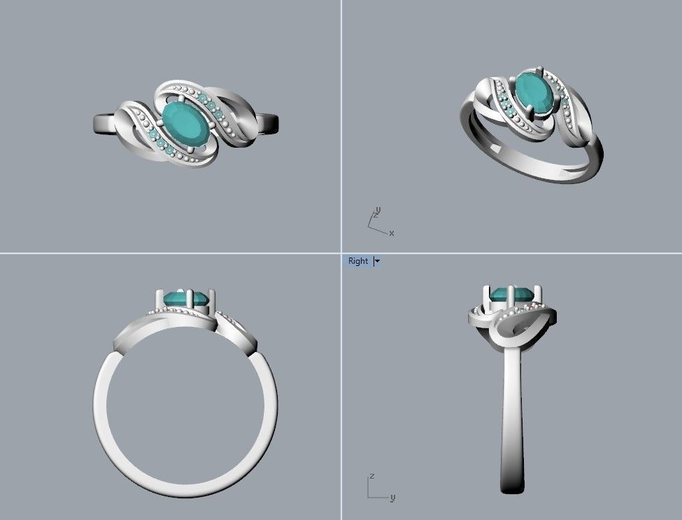 Women ring with gems 3dm stl 3D print model_27