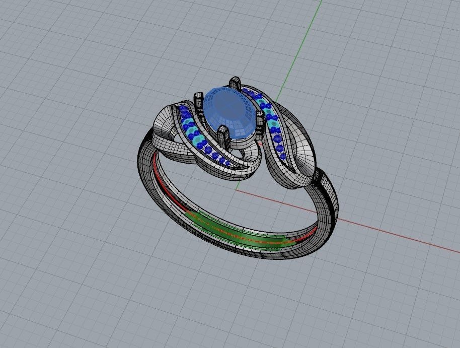 Women ring with gems 3dm stl 3D print model_29