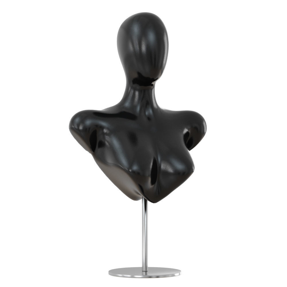 Female black bust on a metal stand 104 3D model_1
