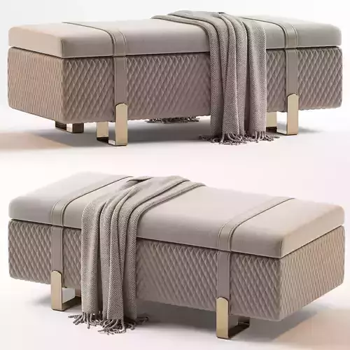 Modern Italian Designer Quilted Leather Ottoman Be 3D model