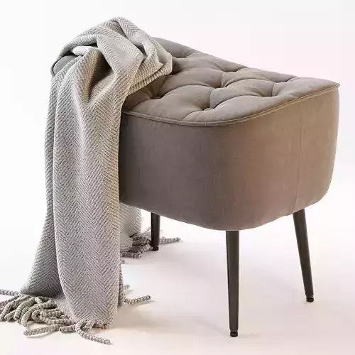 Birdrock Home Tufted Curve Grey Ottoman 3D model