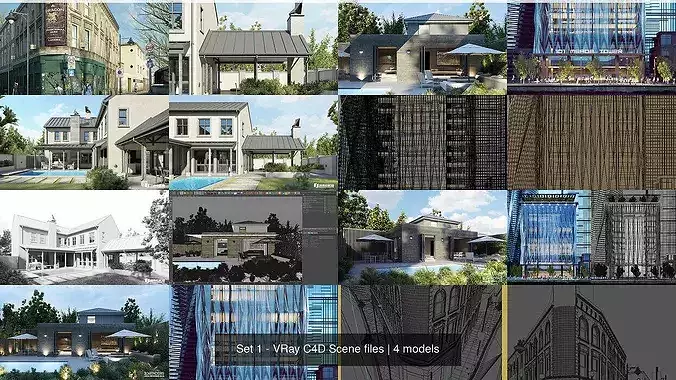 Set 3 - VRay C4D - 4 x Exterior Scenes 3D Model Pack 2