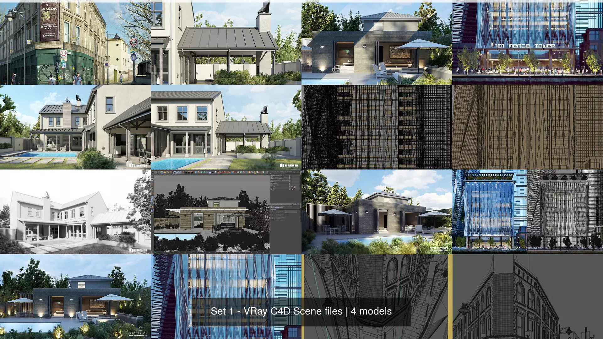 Set 3 - VRay C4D - 4 x Exterior Scenes 3D Model Collection_1