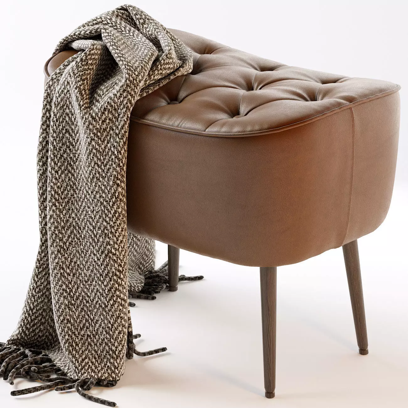 Birdrock Home Tufted Curve Leather Ottoman 3D model_0