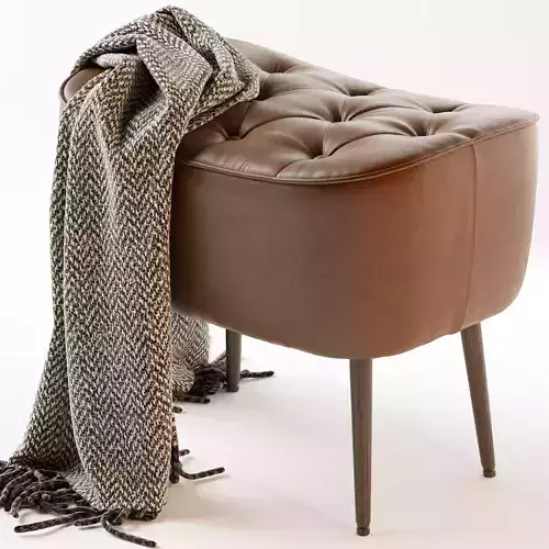 Birdrock Home Tufted Curve Leather Ottoman 3D model