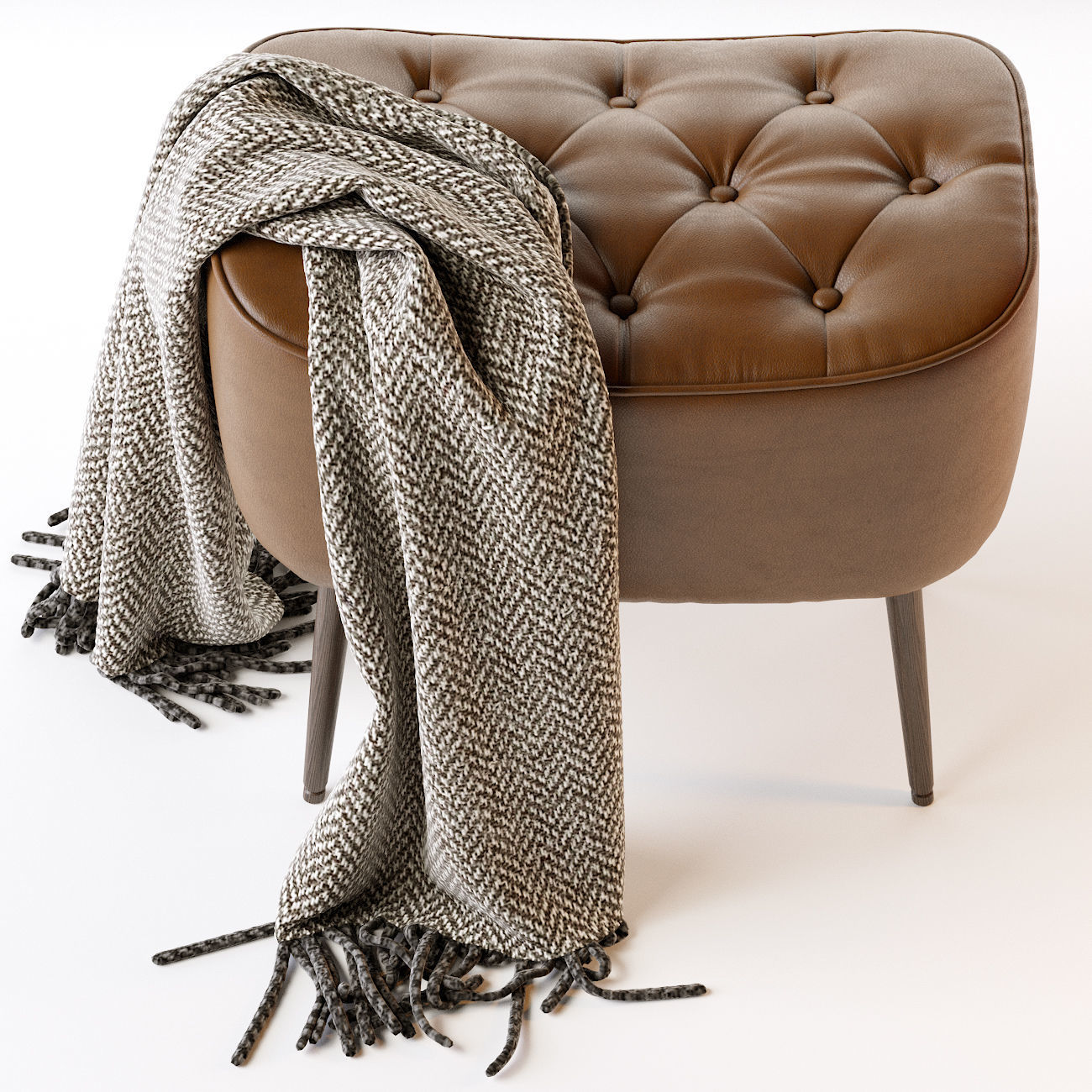 Birdrock Home Tufted Curve Leather Ottoman 3D model_5