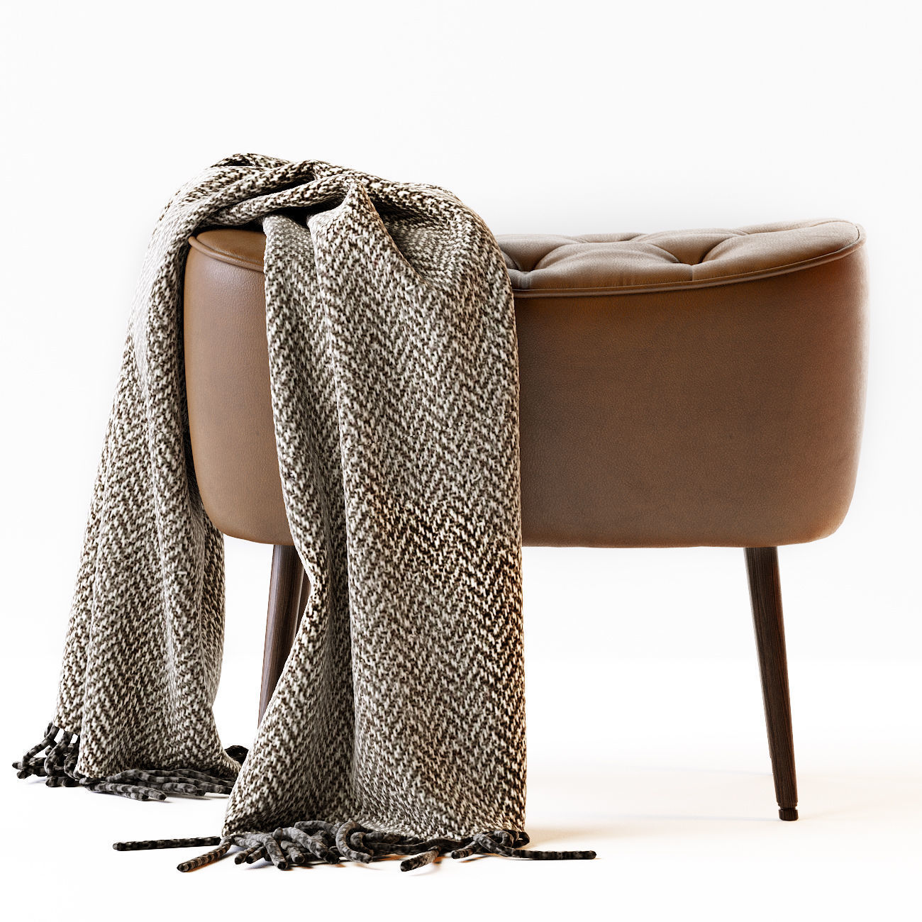 Birdrock Home Tufted Curve Leather Ottoman 3D model_2