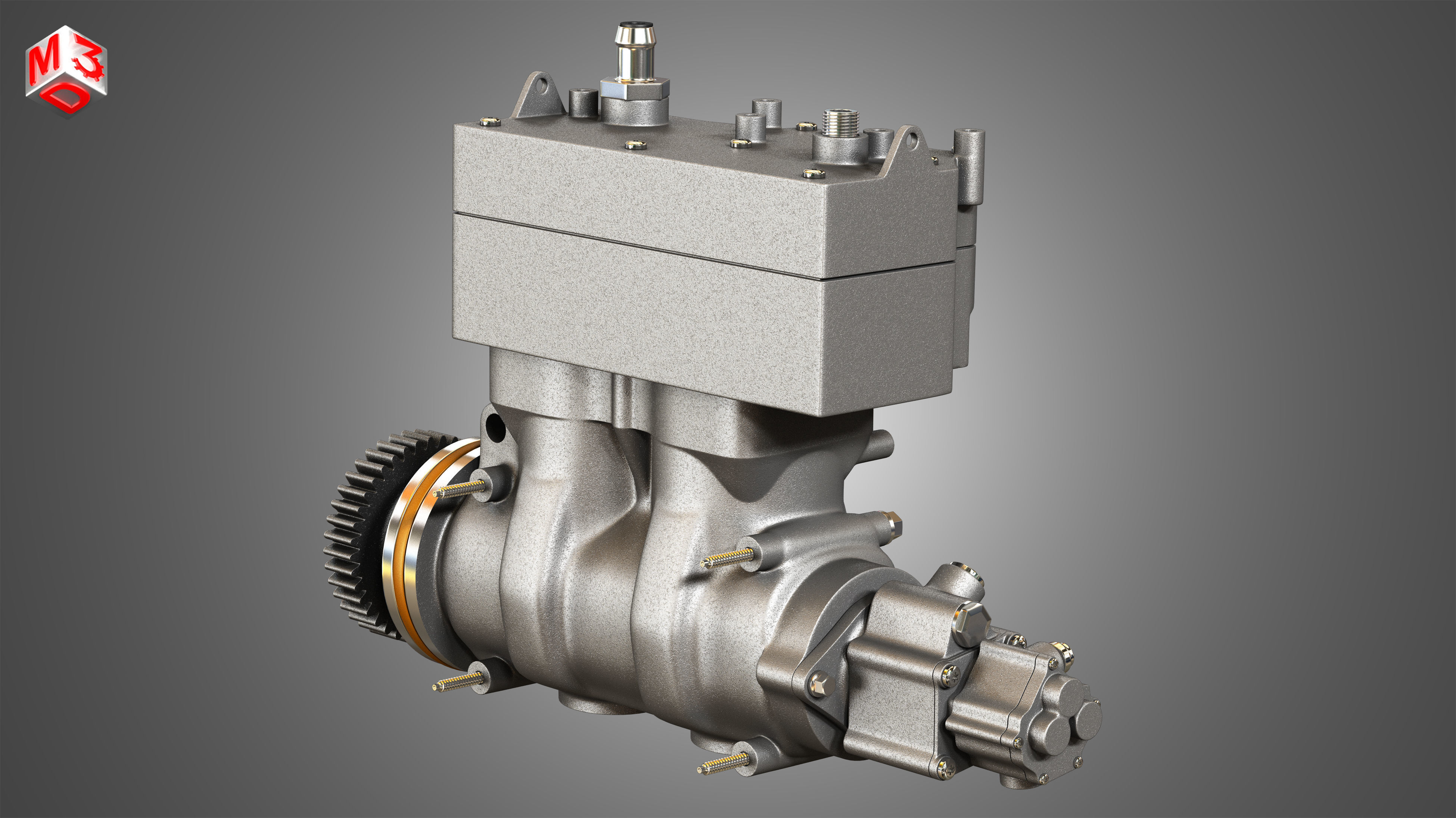 Air Brake Compressor - Two Piston - MX13 Diesel Engine 3D model_2