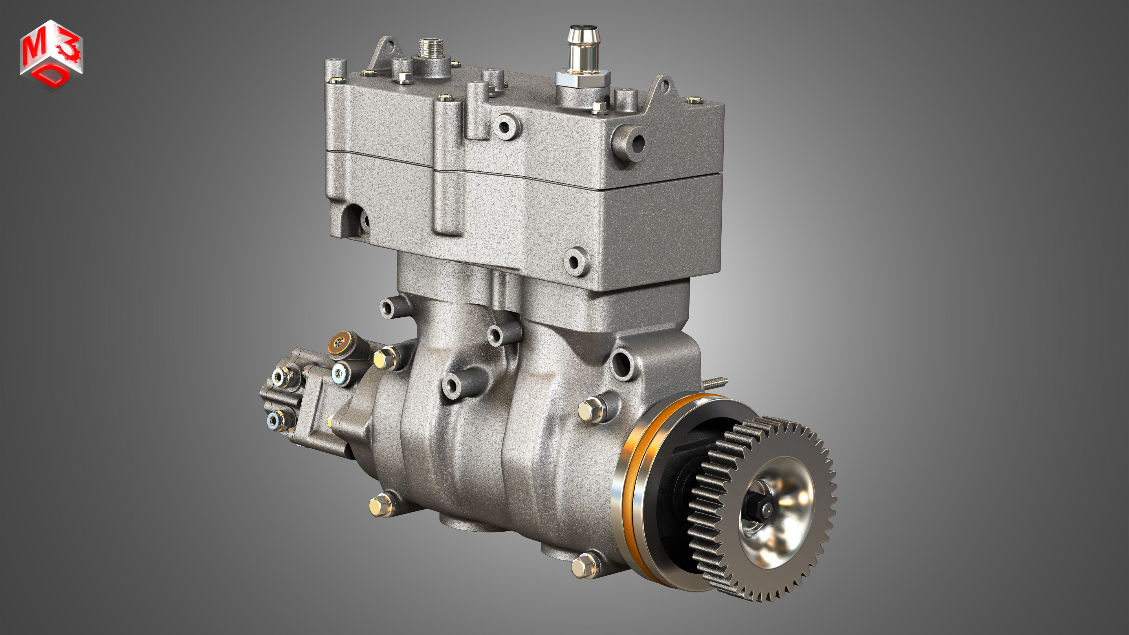 Air Brake Compressor - Two Piston - MX13 Diesel Engine 3D model_3