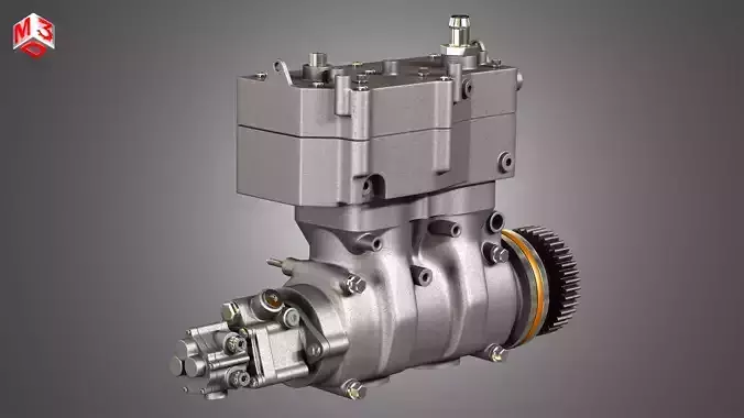 Air Brake Compressor - Two Piston - MX13 Diesel Engine 3D model