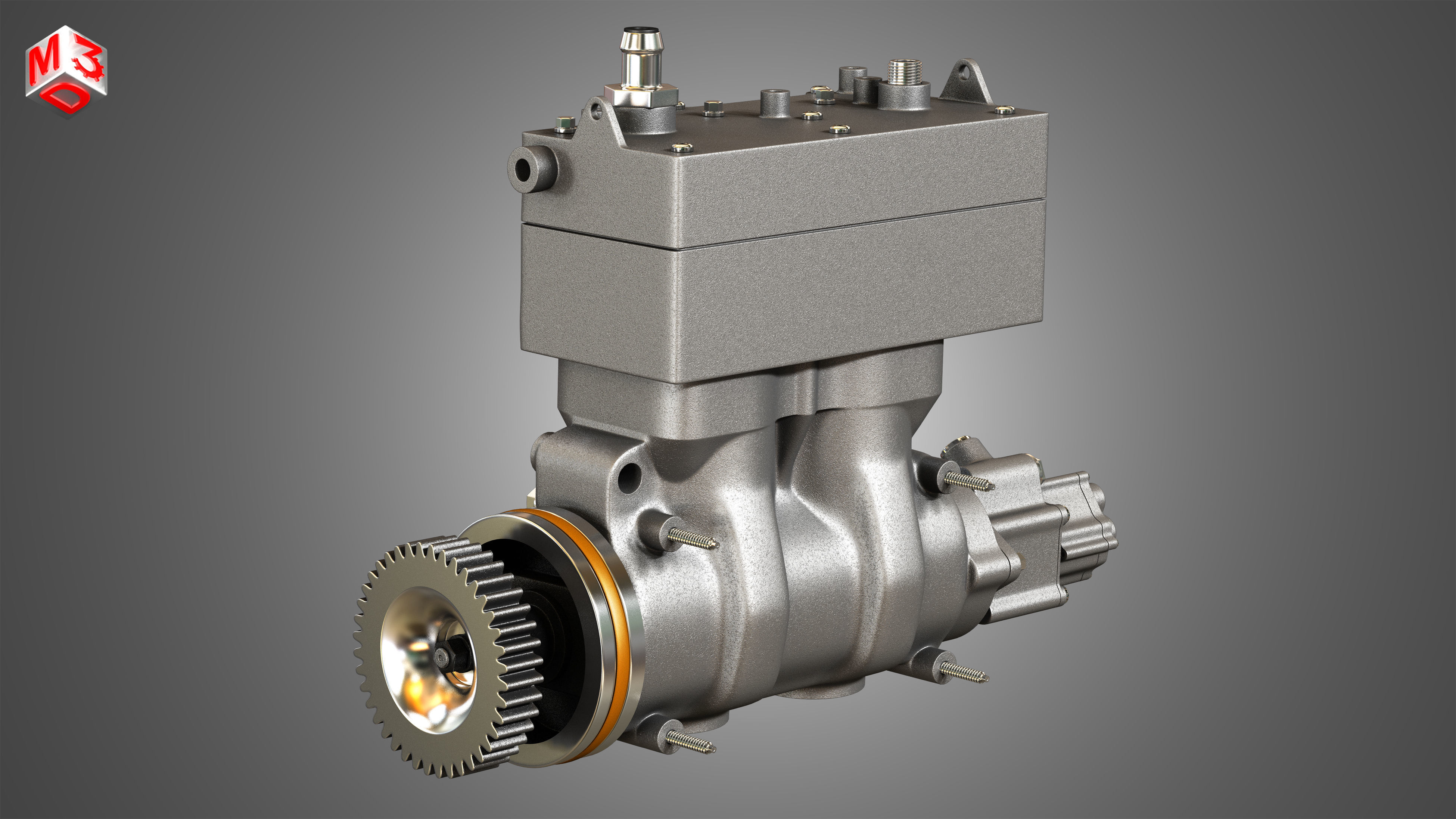 Air Brake Compressor - Two Piston - MX13 Diesel Engine 3D model_1