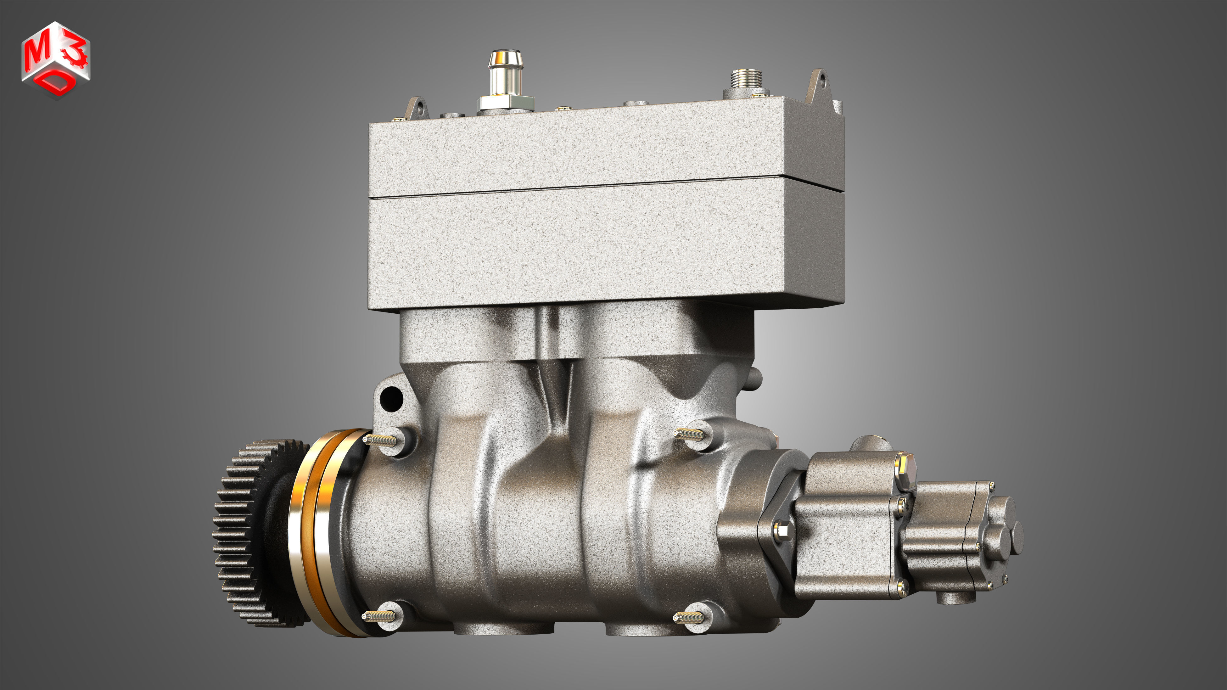Air Brake Compressor - Two Piston - MX13 Diesel Engine 3D model_9
