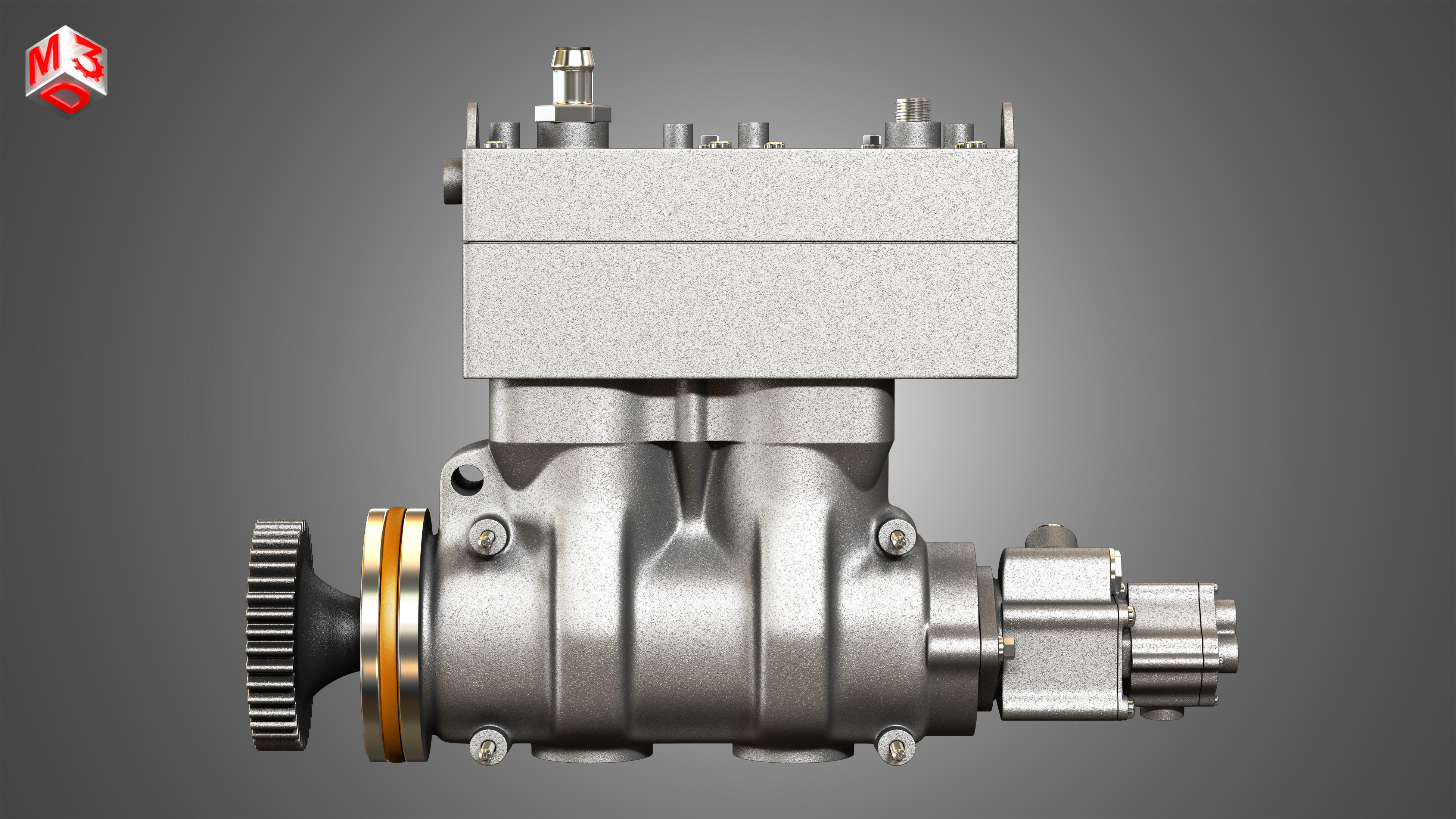 Air Brake Compressor - Two Piston - MX13 Diesel Engine 3D model_5