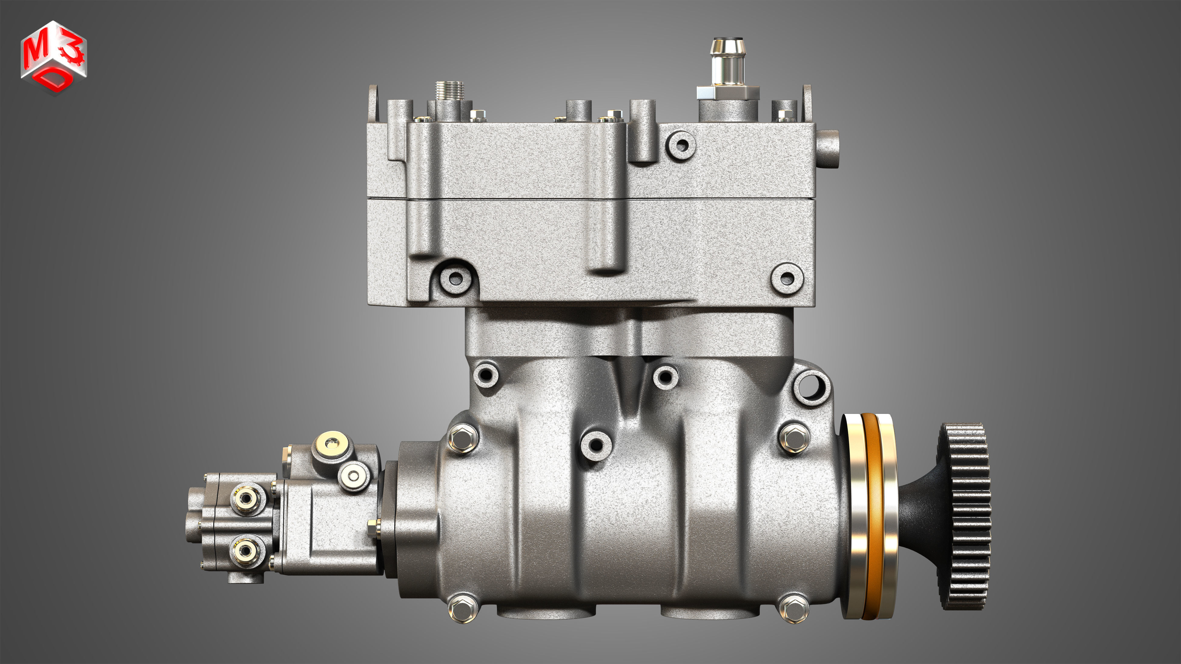 Air Brake Compressor - Two Piston - MX13 Diesel Engine 3D model_4