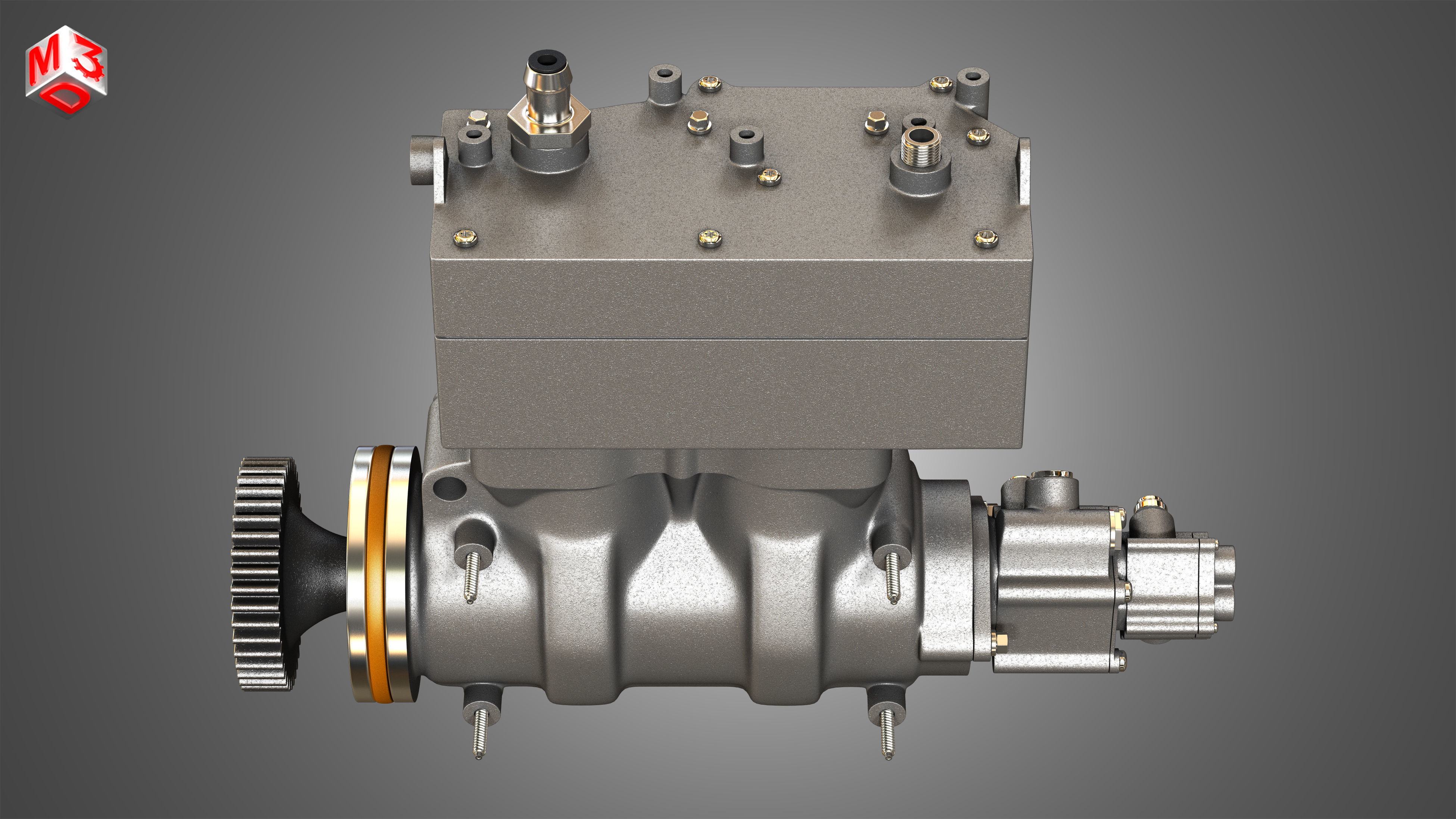 Air Brake Compressor - Two Piston - MX13 Diesel Engine 3D model_11
