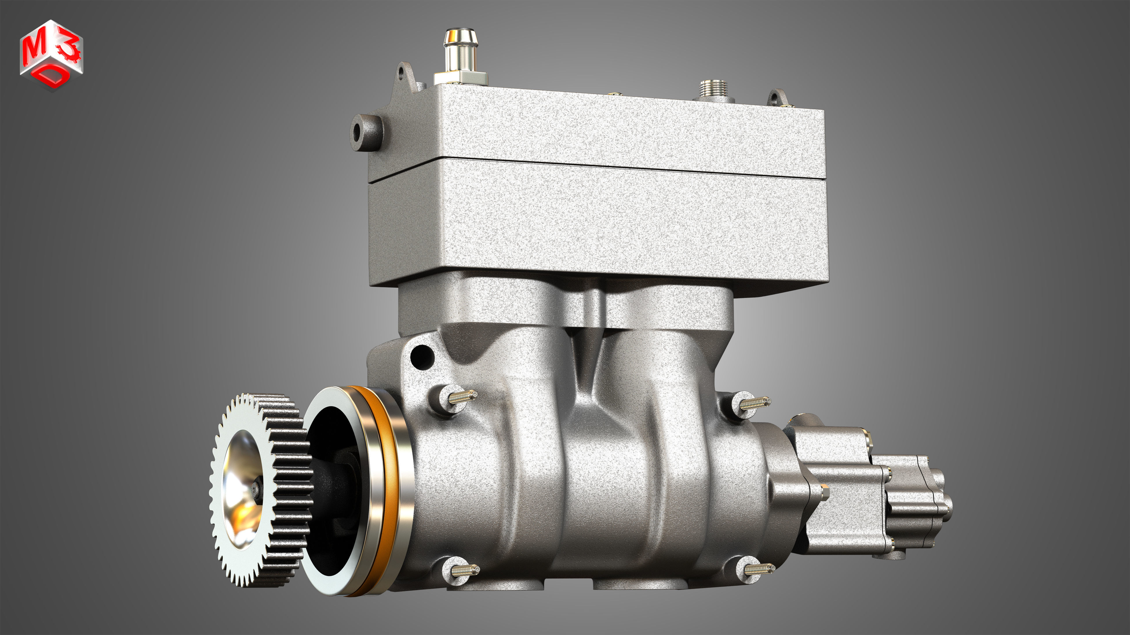 Air Brake Compressor - Two Piston - MX13 Diesel Engine 3D model_7