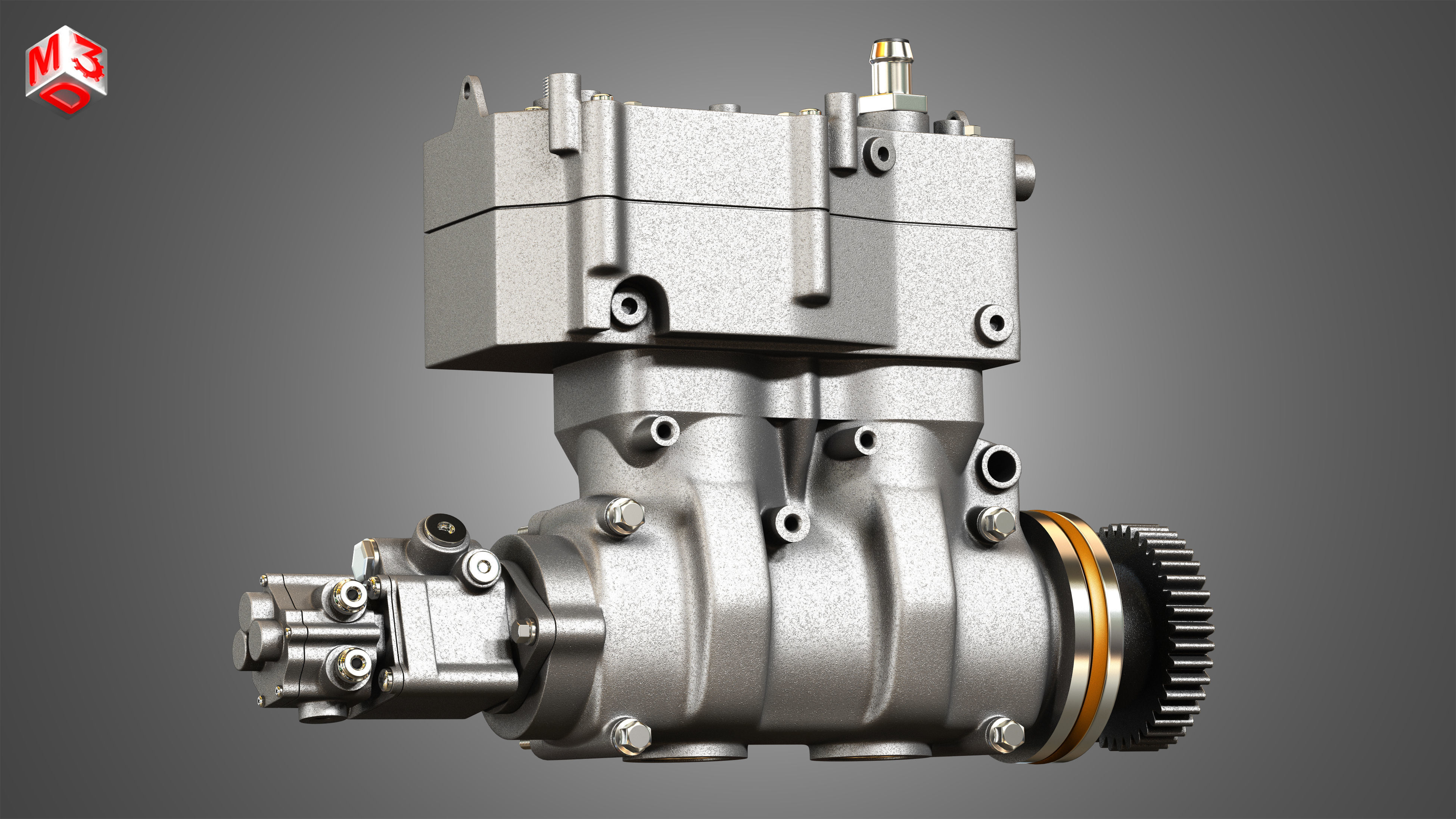 Air Brake Compressor - Two Piston - MX13 Diesel Engine 3D model_6
