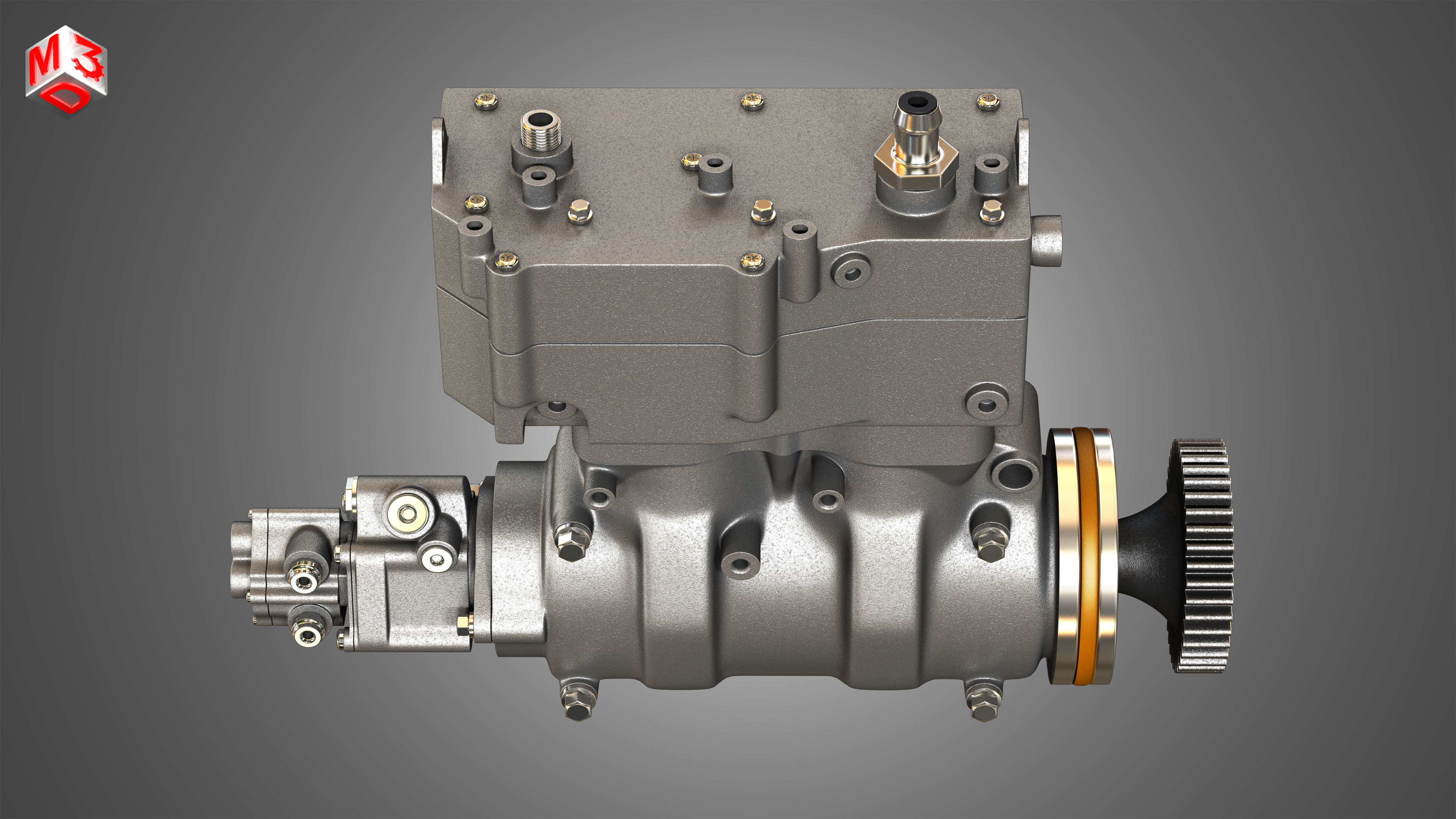 Air Brake Compressor - Two Piston - MX13 Diesel Engine 3D model_10