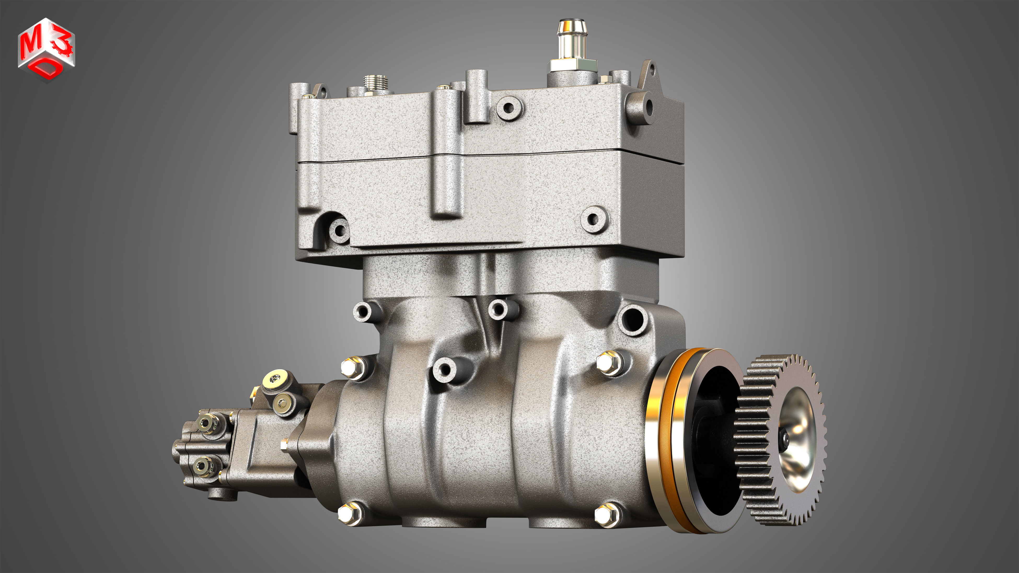 Air Brake Compressor - Two Piston - MX13 Diesel Engine 3D model_8